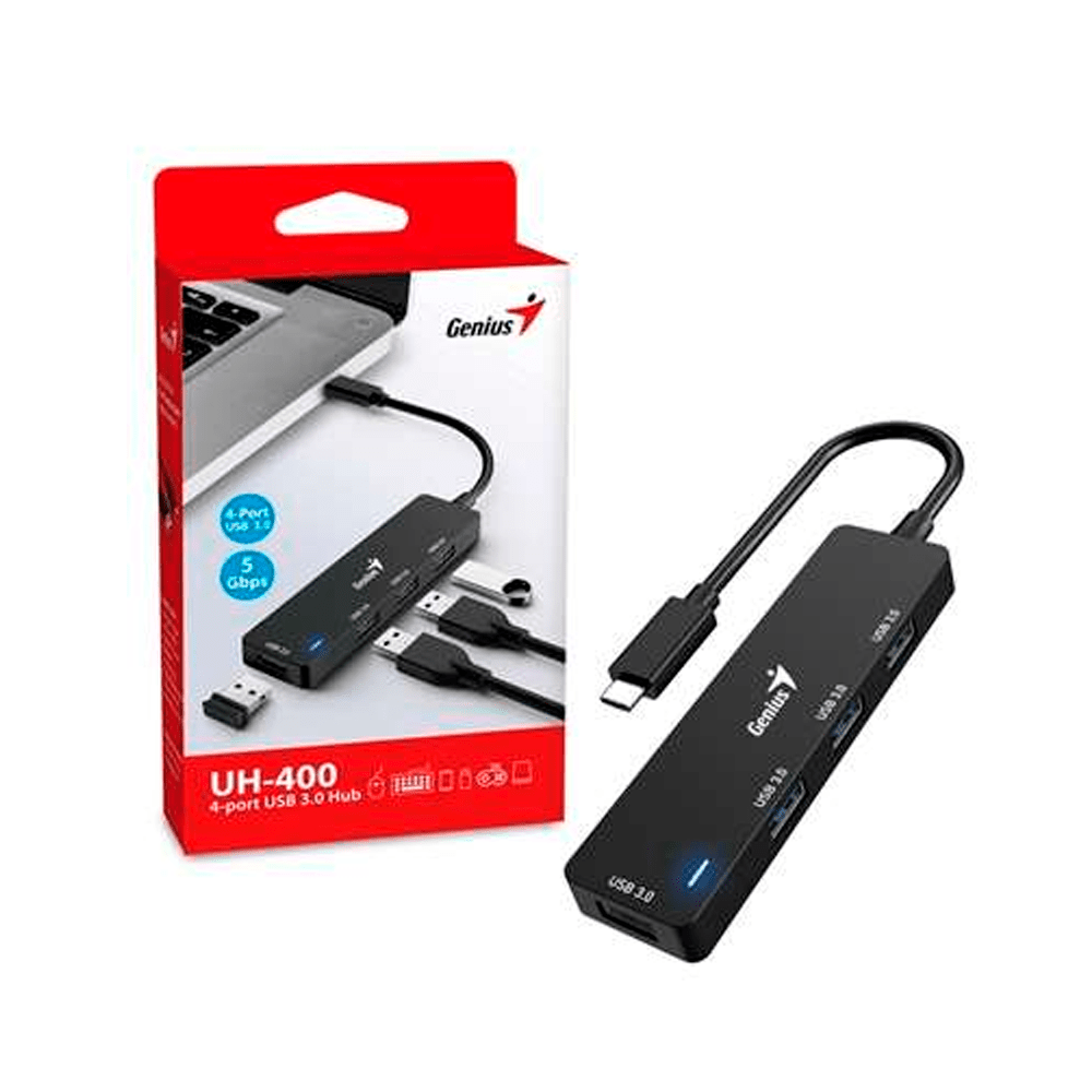 Adaptador Hub USB-C Genius UH-400 4 USB-A 3.0 Negro - Achorao