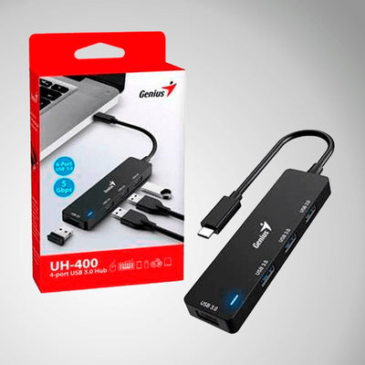 Adaptador Hub USB-C Genius UH-400 4 USB-A 3.0 Negro - Achorao