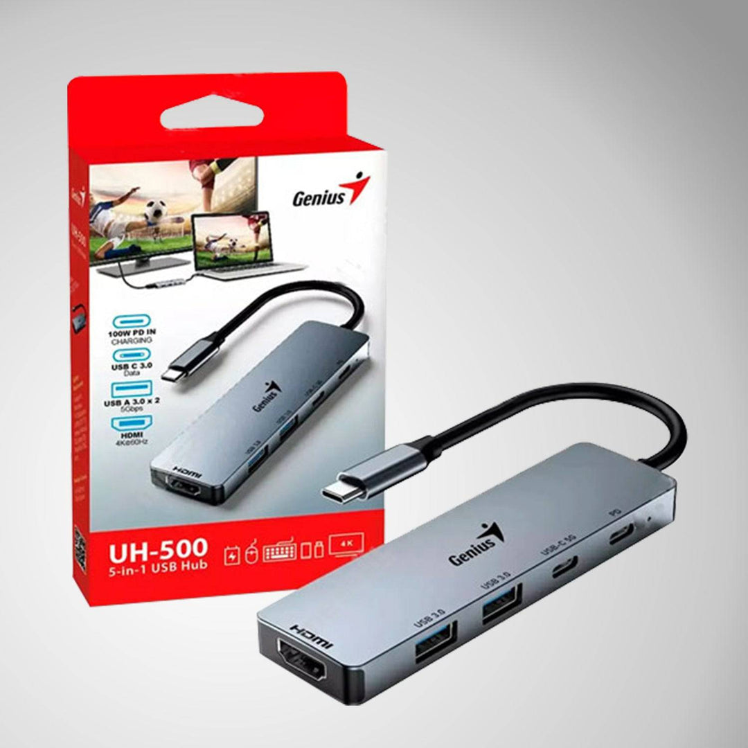 ADAPTADOR HUB USB-C GENIUS UH-500 2 USB-A 3.0 / 1 USB-C / 1 HDMI 4K POWER DELIVERY 100W SILVER - Achorao