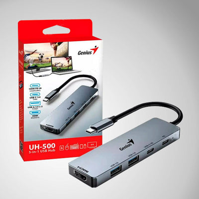 ADAPTADOR HUB USB-C GENIUS UH-500 2 USB-A 3.0 / 1 USB-C / 1 HDMI 4K POWER DELIVERY 100W SILVER - Achorao