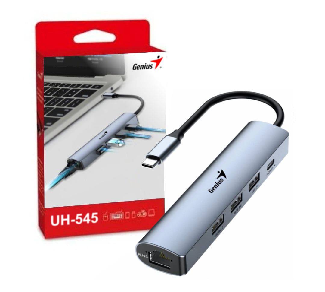 Adaptador Hub  usb-c Genius uh-545 gigabit ethernet 1-usb-c 3-usb-A - Achorao