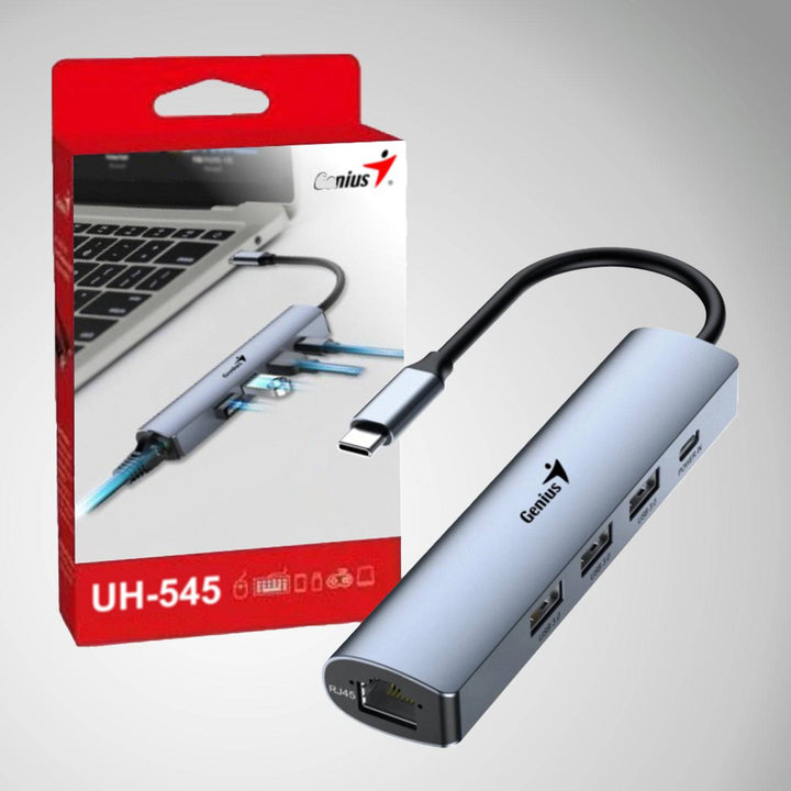 Adaptador Hub  usb-c Genius uh-545 gigabit ethernet 1-usb-c 3-usb-A - Achorao