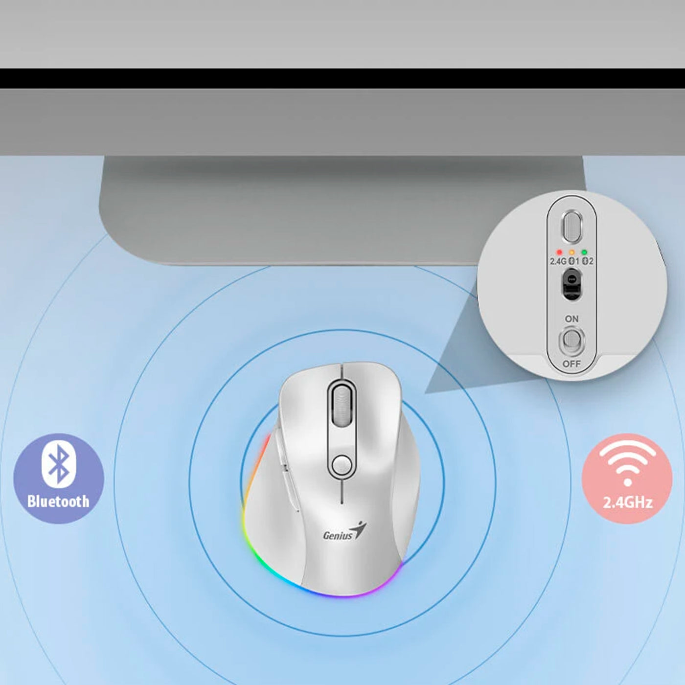 Mouse Genius ergo 9000S PRO dual recargable wireless/BT 6 botones silent - Achorao