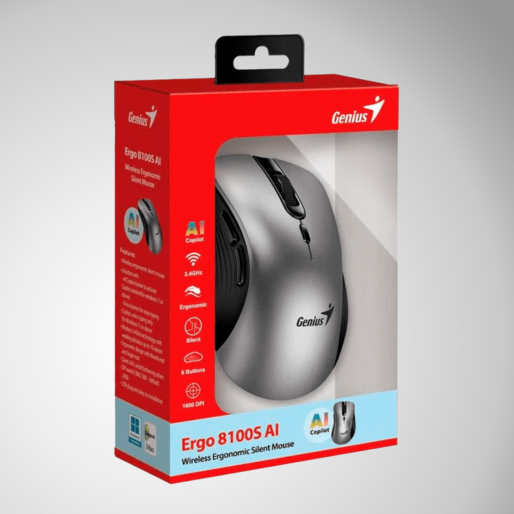 Mouse Genius Ergo 8100S AI Copilot Wireless 6 Botones ergonomico - Achorao