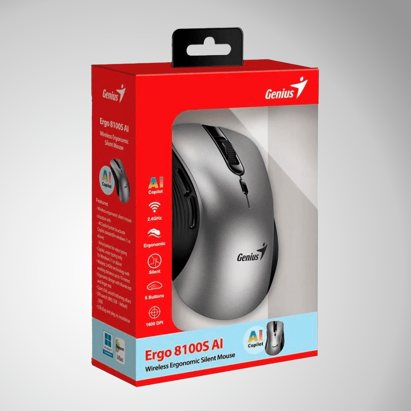 Mouse Genius Ergo 8100S AI Copilot Wireless 6 Botones ergonomico - Achorao