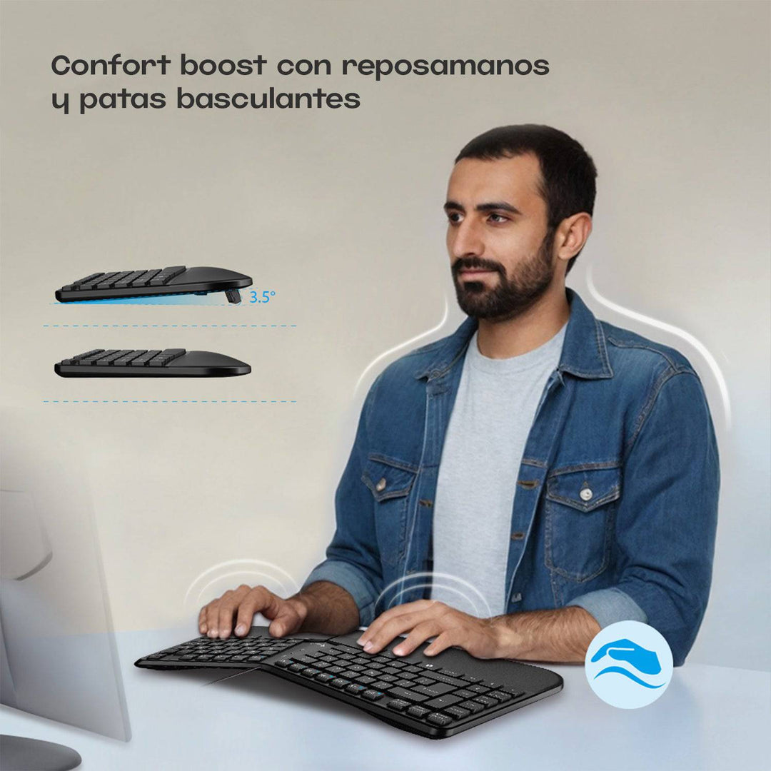 Teclado Genius Ergo KB-700 c/Tecla Copilot USB SP Negro - Achorao