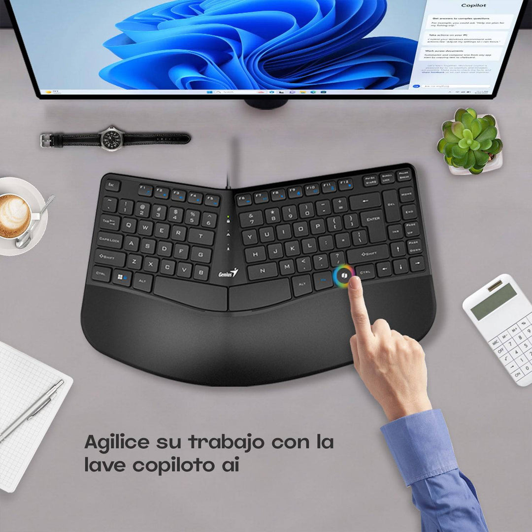 Teclado Genius Ergo KB-700 c/Tecla Copilot USB SP Negro - Achorao