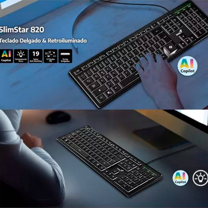 Teclado Genius slimstar 820 retroiluminado IA Copilot USB español - Achorao