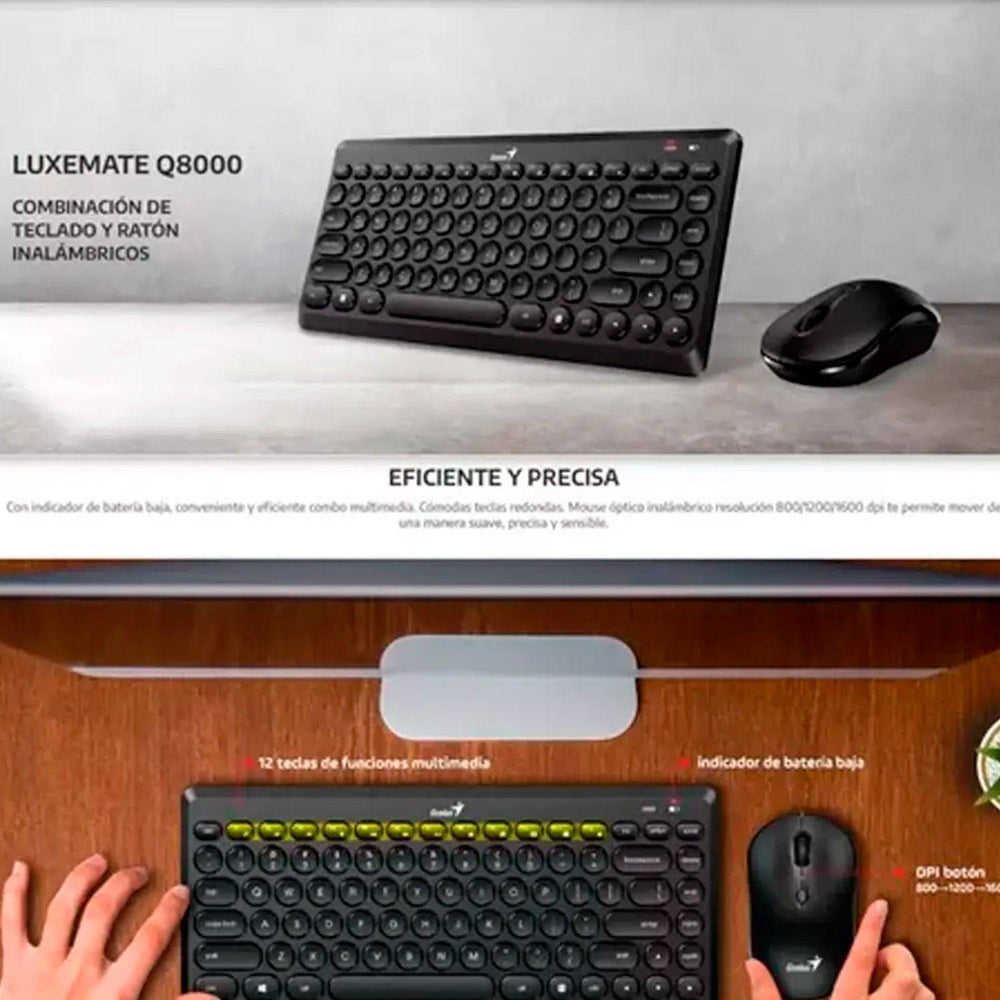 Teclado Genius + Mouse Luxemate Q8000 Wireless TKL USB Multimedia - Achorao