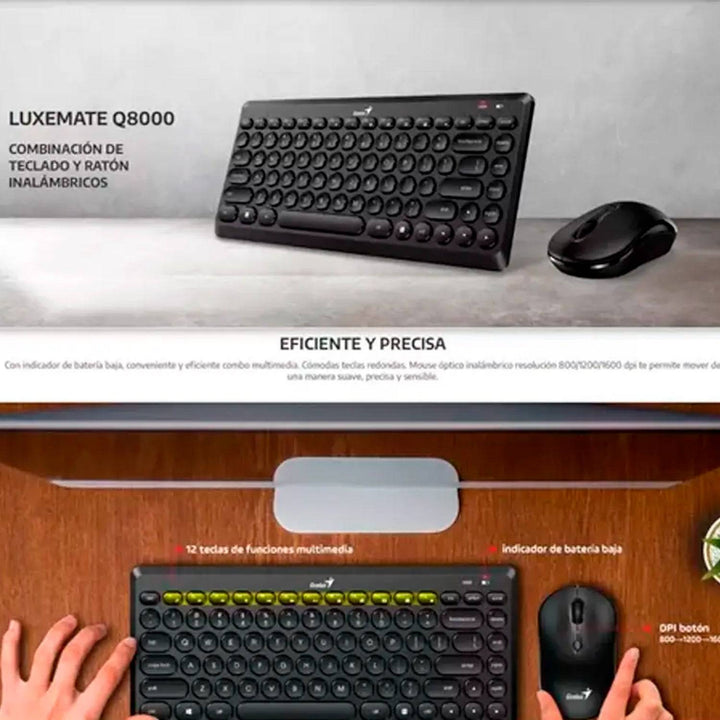 Teclado Genius + Mouse Luxemate Q8000 Wireless TKL USB Multimedia - Achorao