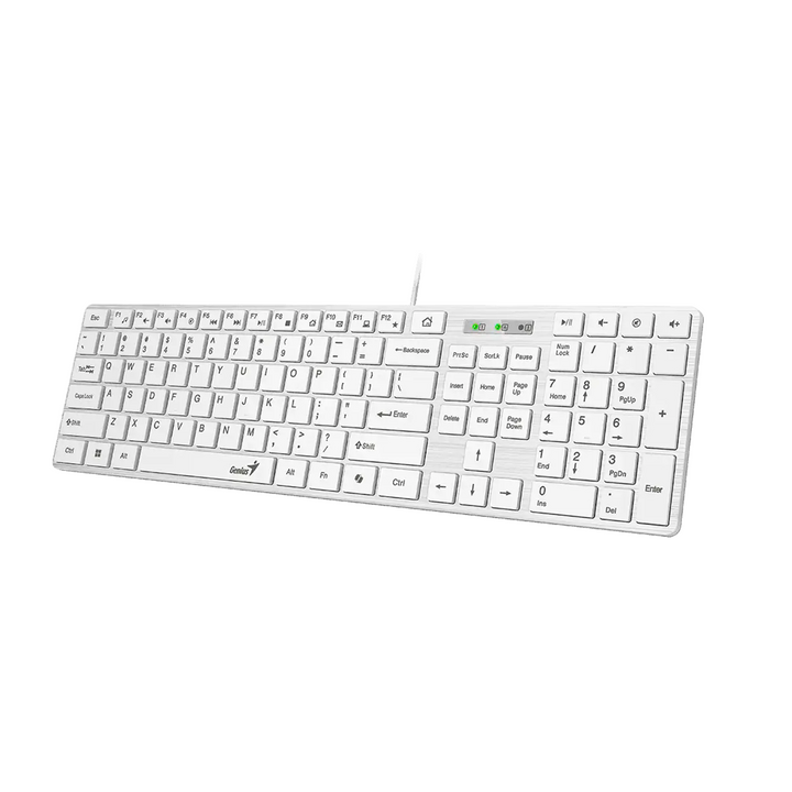 Teclado Genius Smart Slimstar 126 de oficina, negro, USB con funciones multimedia y diseño compacto en layout en español.