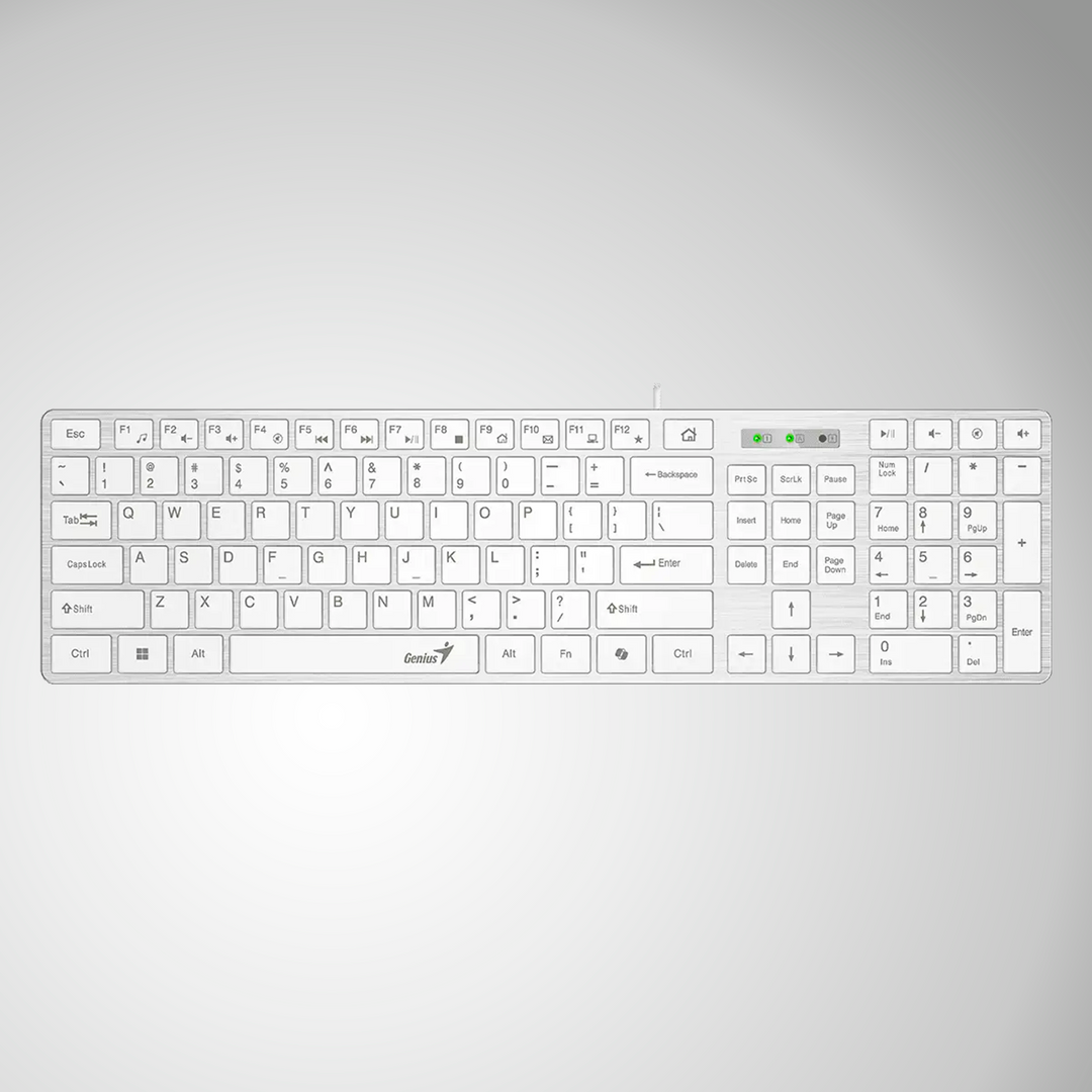 Teclado Genius Smart Slimstar 126 de oficina en negro con USB y funciones multimedia, layout en español.