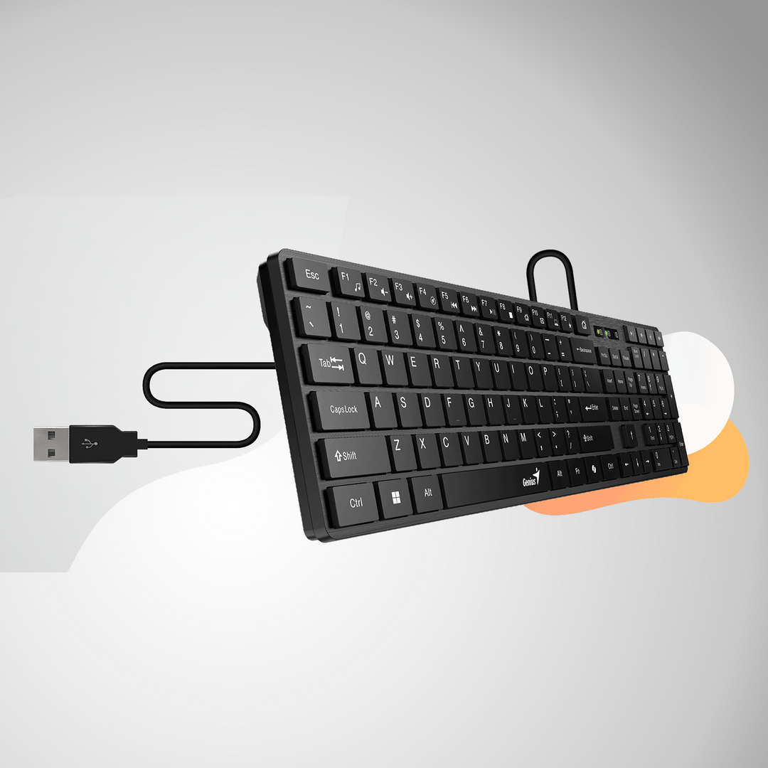 Teclado de oficina Genius Smart Slimstar 126 negro con USB, funciones multimedia y diseño compacto en layout en español.