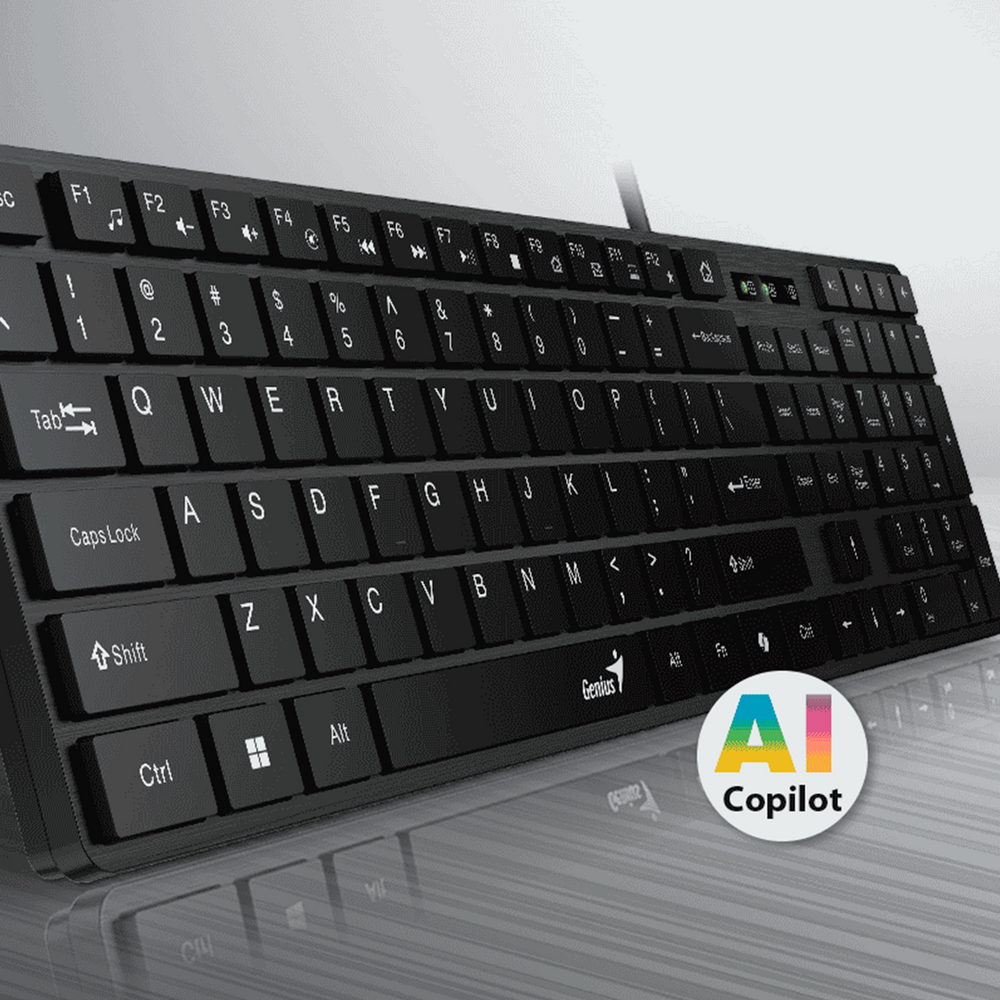 Teclado de oficina Genius Smart Slimstar 126, negro, con USB y funciones multimedia, layout en español.