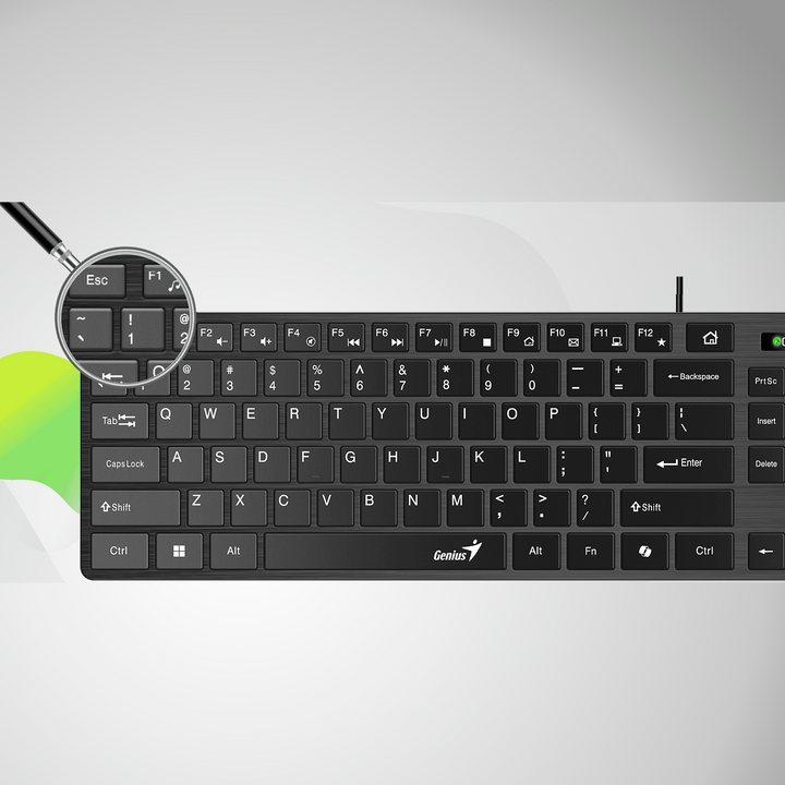 Teclado de oficina Genius Smart Slimstar 126 en color negro con teclas multimedia y conexión USB, layout en español.