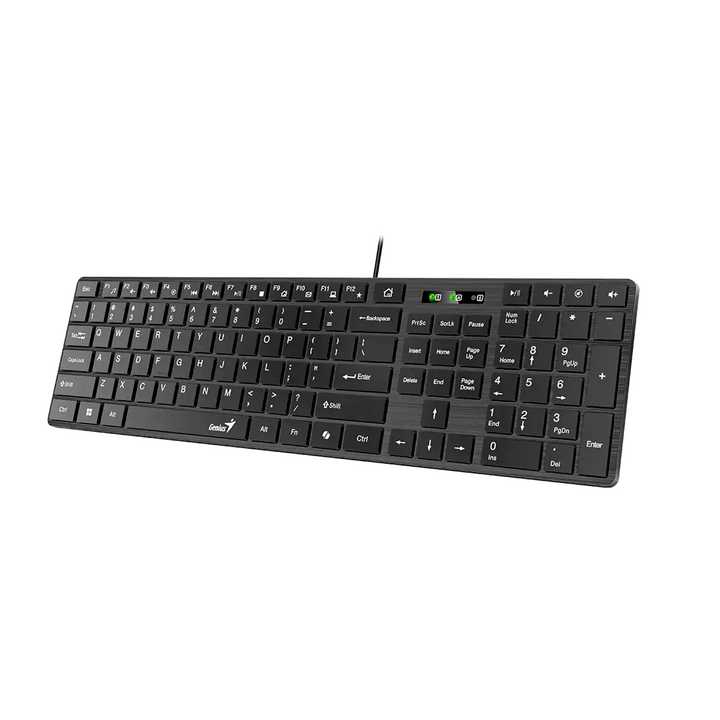 Teclado de oficina Genius Smart Slimstar 126 negro con conectividad USB y funciones multimedia en idioma español.