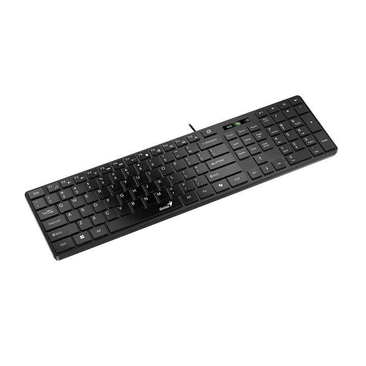 Teclado Genius Smart Slimstar 126 de oficina, negro, con USB y teclas multimedia, layout en español.