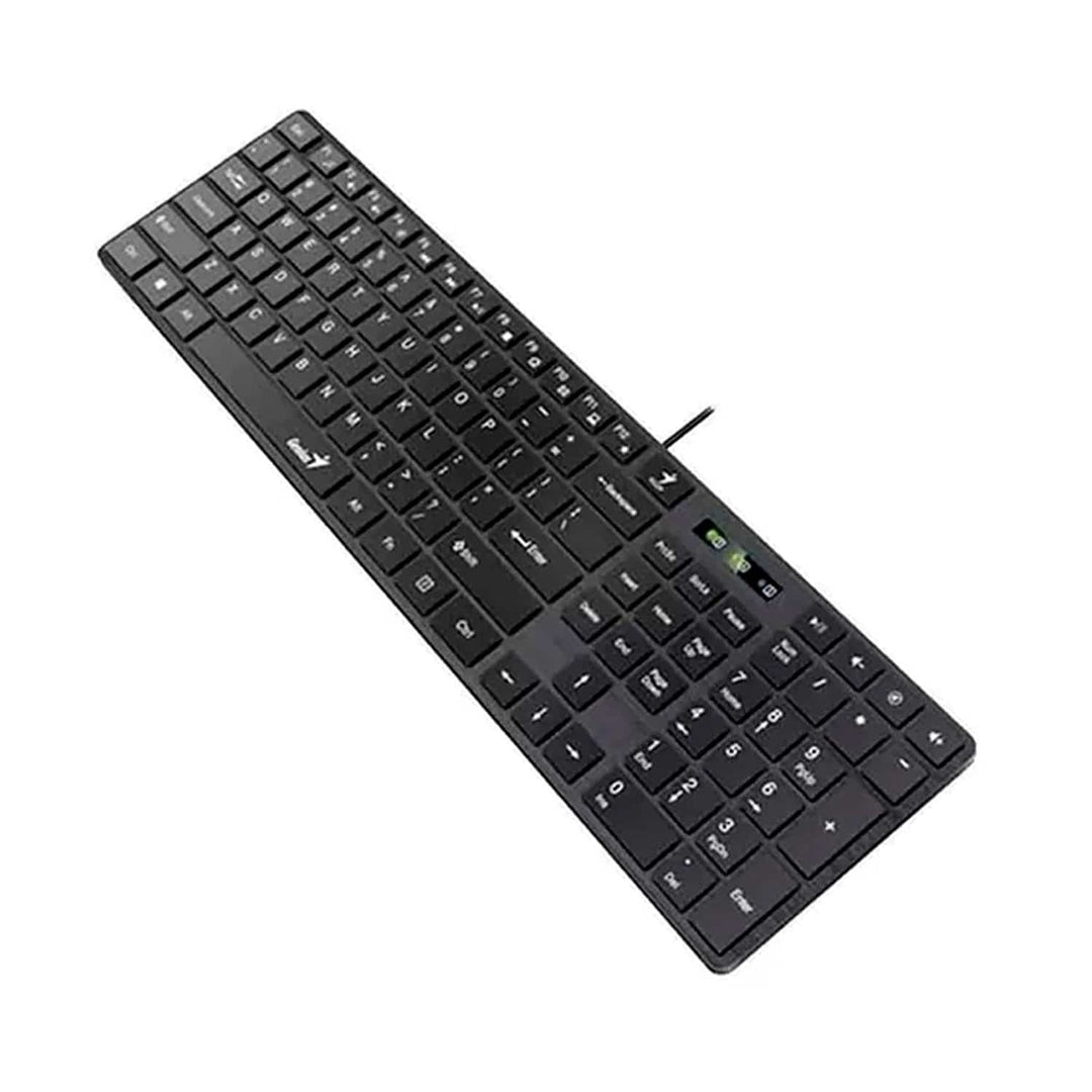 Teclado de oficina Genius Smart Slimstar 126 en color negro con funciones multimedia y conexión USB, layout en español.