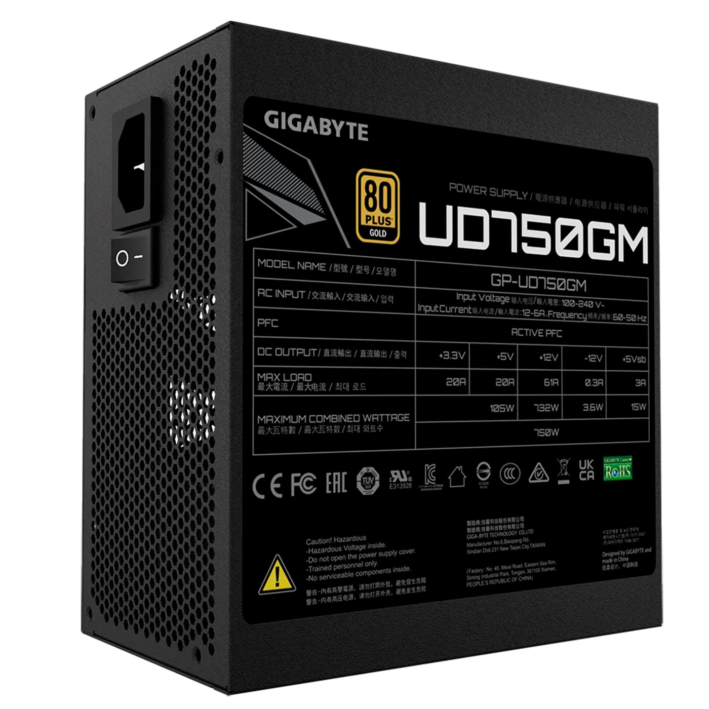 Fuente de alimentación Gigabyte GP-UD750GM, 750W, ATX, 80 Plus Gold, 100V ~ 240VAC. - Achorao