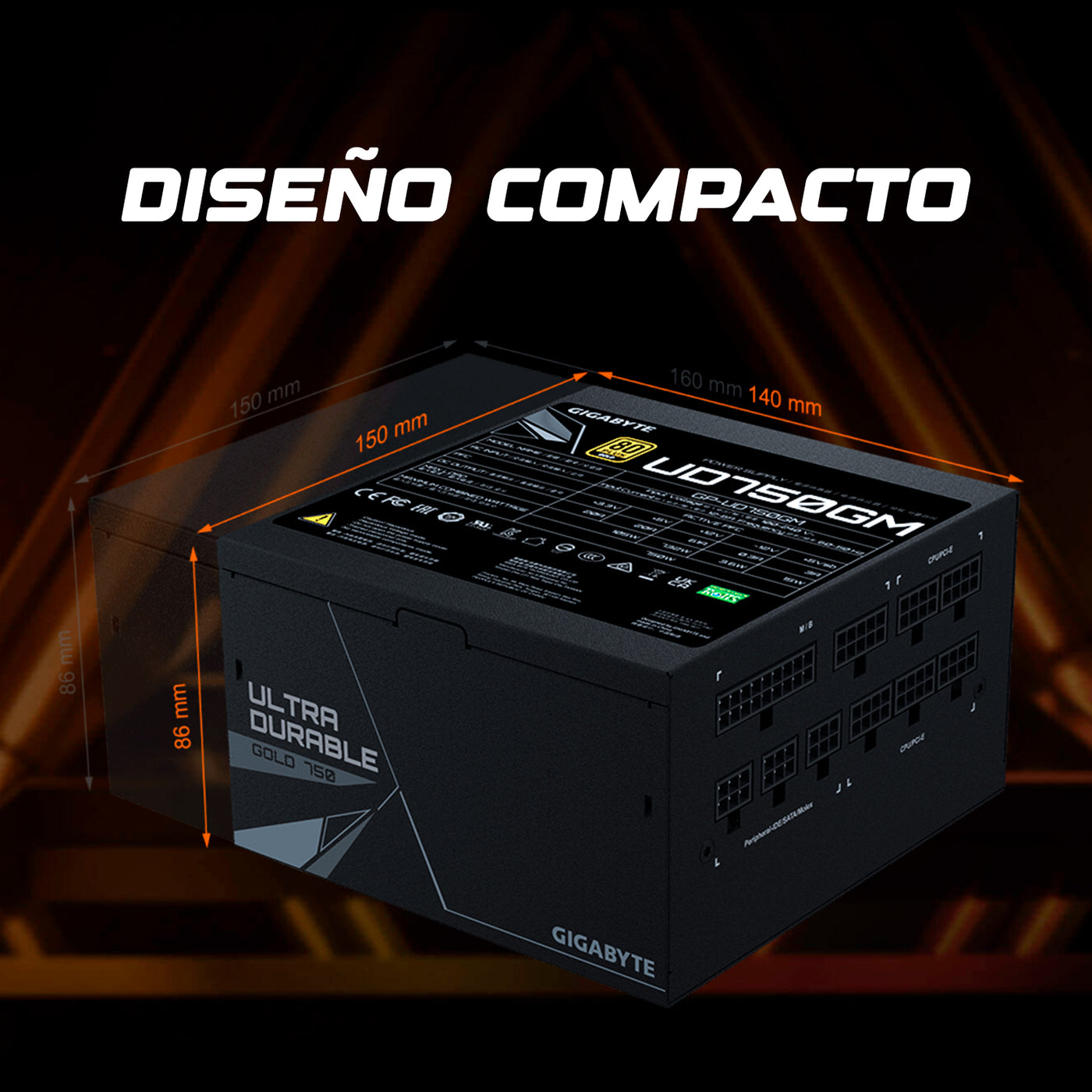 Fuente de alimentación Gigabyte GP-UD750GM, 750W, ATX, 80 Plus Gold, 100V ~ 240VAC. - Achorao