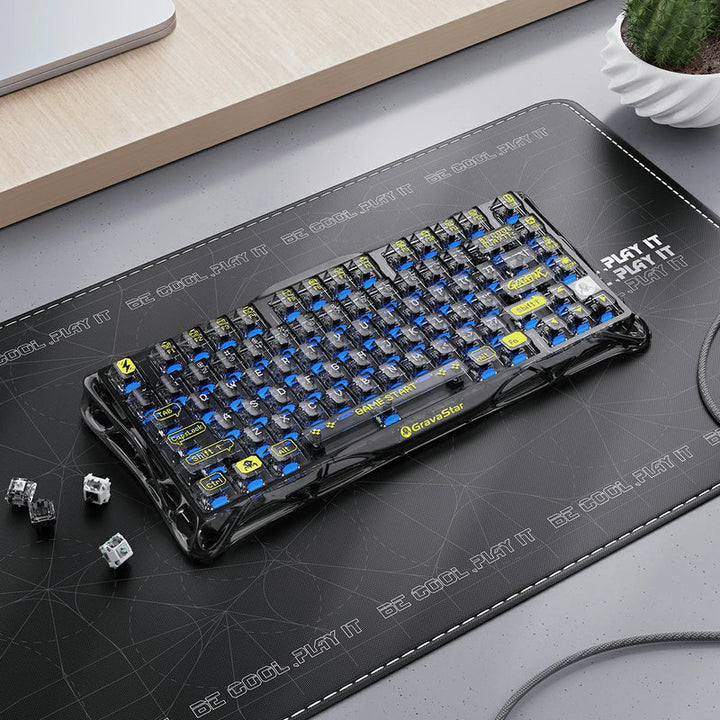 Teclado Gamer Mecánico Gravastar Mercury K1 Lite, Inalámbrico, Layout Inglés, Color Transparent Black - Achorao
