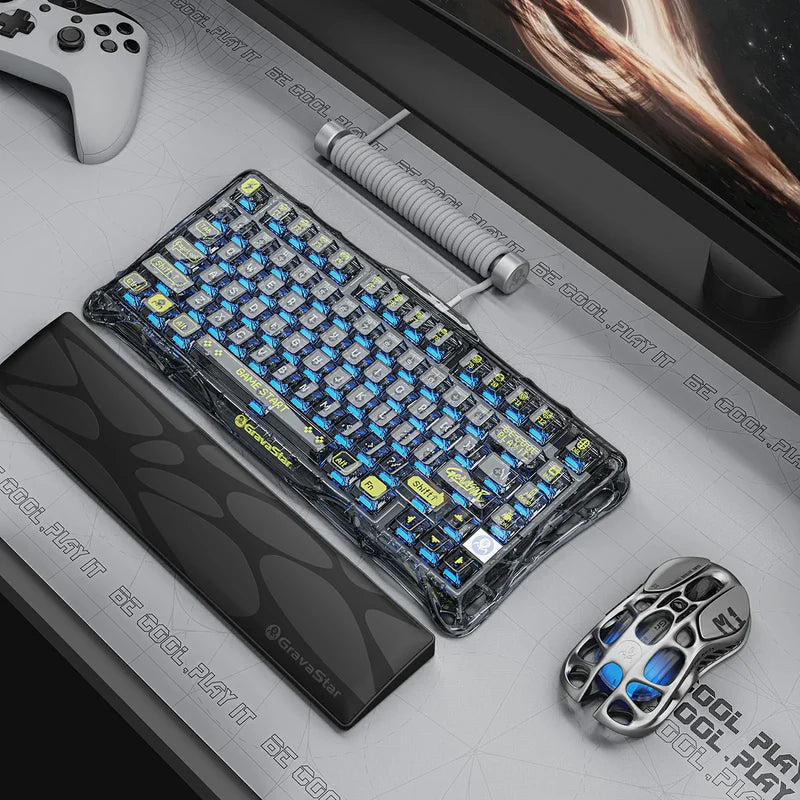 Teclado Gamer Mecánico Gravastar Mercury K1 Lite, Inalámbrico, Layout Inglés, Color Transparent Black - Achorao