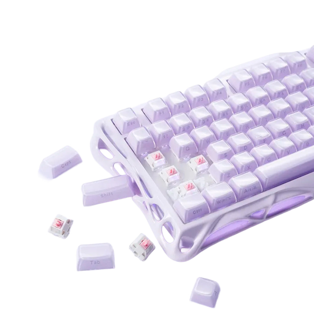 Teclado mecánico gamer Gravastar Mercury V75 HE, cableado, Lavender purple, layout inglés - Achorao
