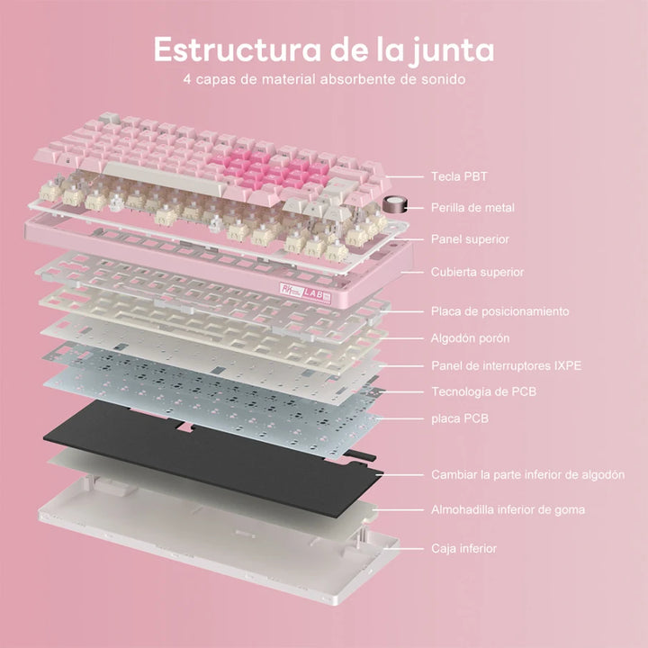 Teclado mecánico gamer Royal Kludge RK R75, cableado, Creamy switch, Pink Melody - Achorao