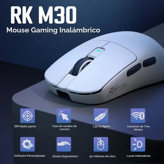 Mouse gamer Royal Kludge M30 White Blue