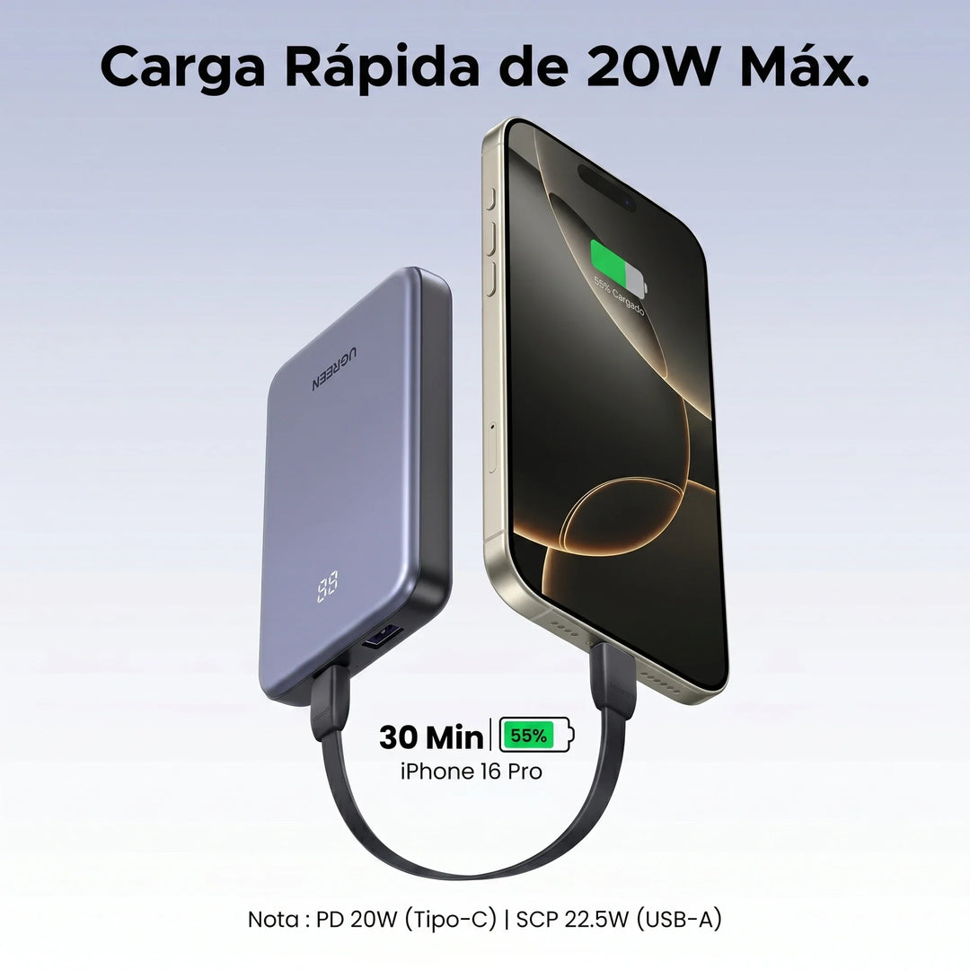 Power bank UGREEN de 20 W con carga rápida bidireccional PB507