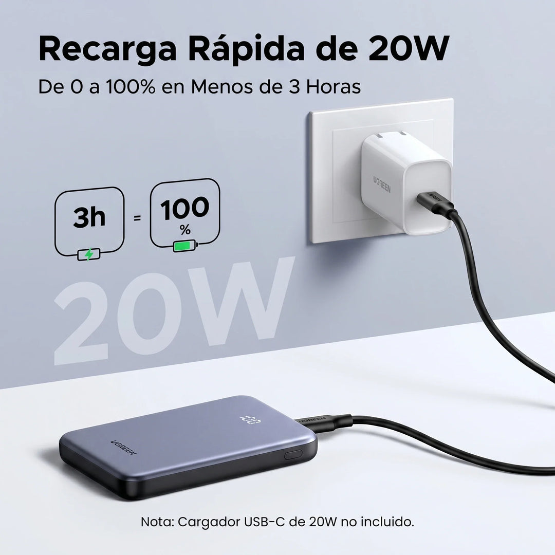 Power bank UGREEN de 20 W con carga rápida bidireccional PB507