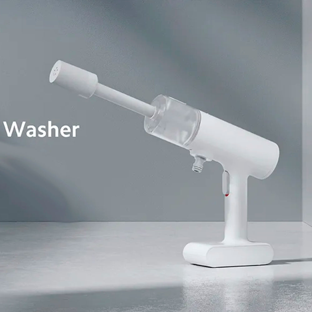 Hidrolavadora inalámbrica Xiaomi portátil en color blanco con batería extraíble, ideal para limpieza en salud y bienestar.
