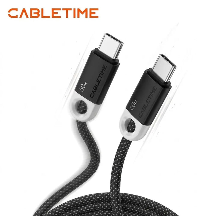 Cable USB-C a USB-C Trenzado CABLETIME CUP4H | Carga Rápida 60W, 1 Metro, Negro