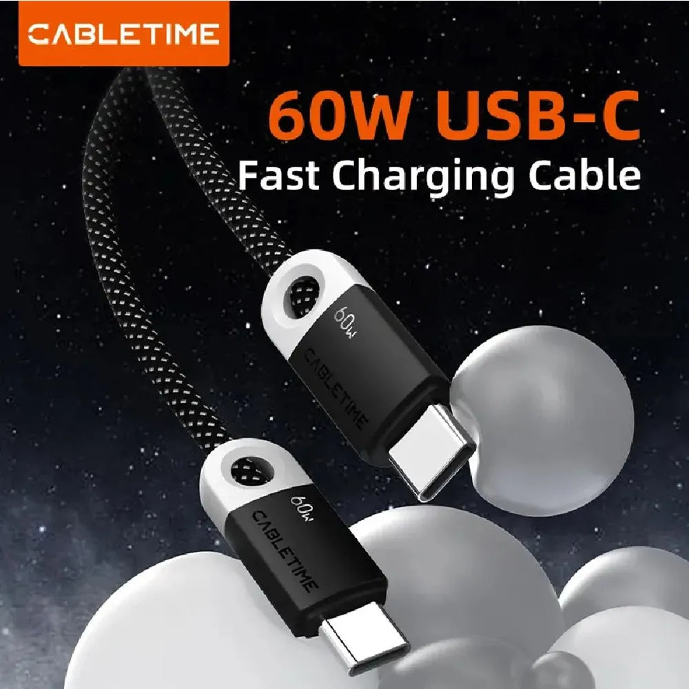 Cable USB-C a USB-C Trenzado CABLETIME CUP4H | Carga Rápida 60W, 1 Metro, Negro