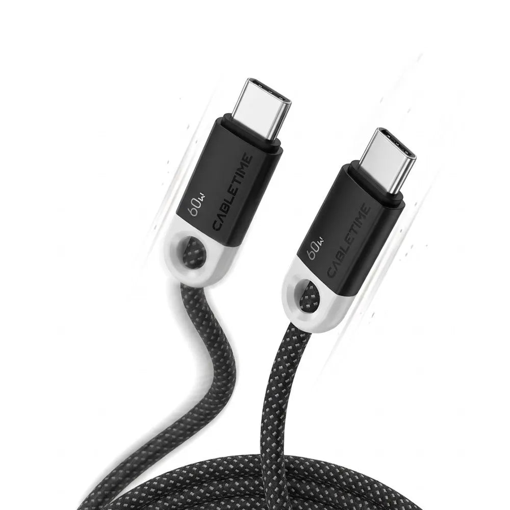 Cable USB-C a USB-C Trenzado CABLETIME CUP4H | Carga Rápida 60W, 1 Metro, Negro