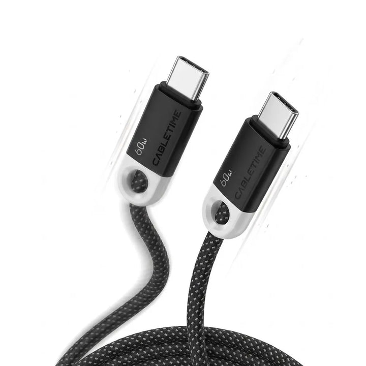 Cable USB-C a USB-C Trenzado CABLETIME CUP4H | Carga Rápida 60W, 1 Metro, Negro