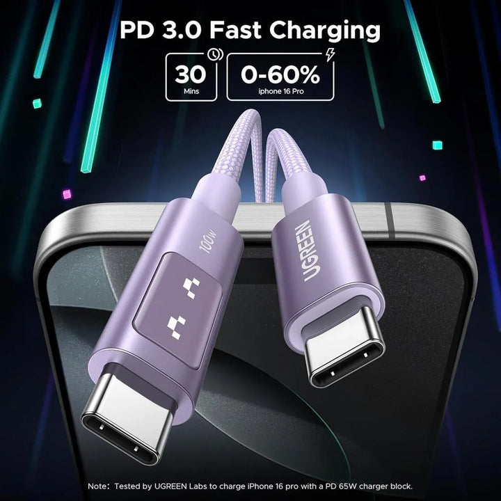 Cable de carga Ugreen Uno L509, USB-C a USB-C, morado - Achorao