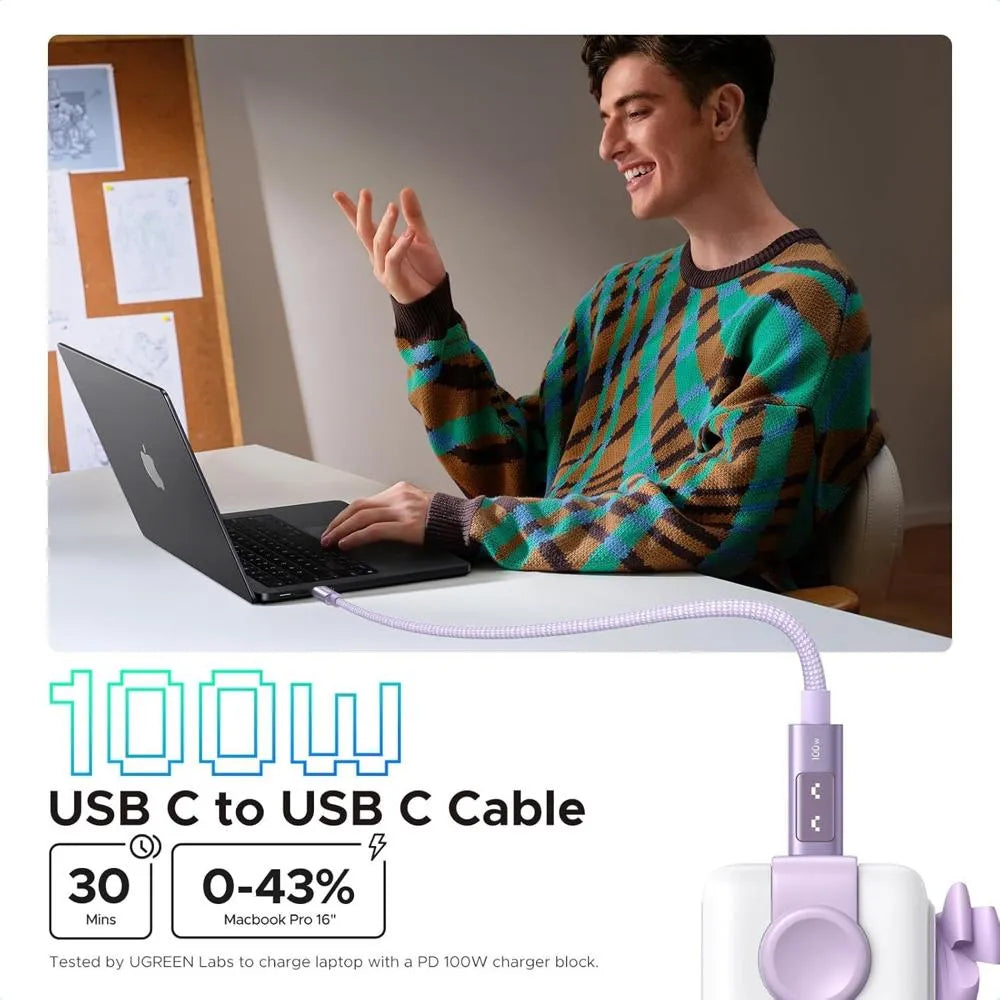 Cable de carga Ugreen Uno L509, USB-C a USB-C, morado - Achorao