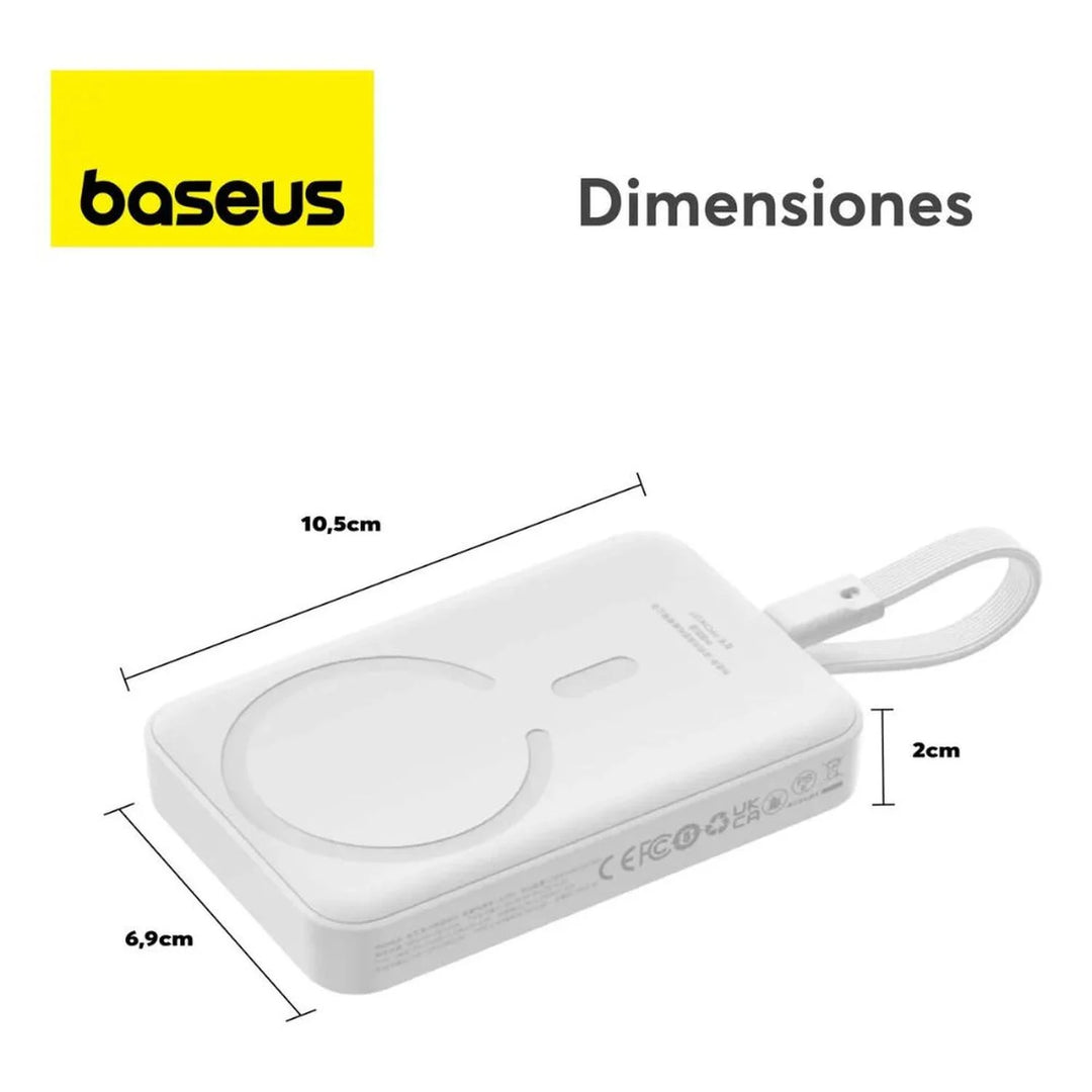 Mini PowerBank inalámbrico magnético Baseus, 10000 mAh, 30W Carga rápida, con cable tipo C