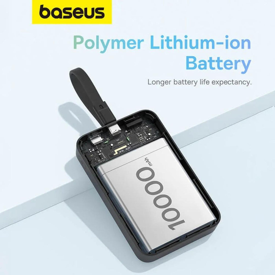 Mini PowerBank inalámbrico magnético Baseus, 10000 mAh, 20W Carga rápida, con cable tipo C, color Blanco