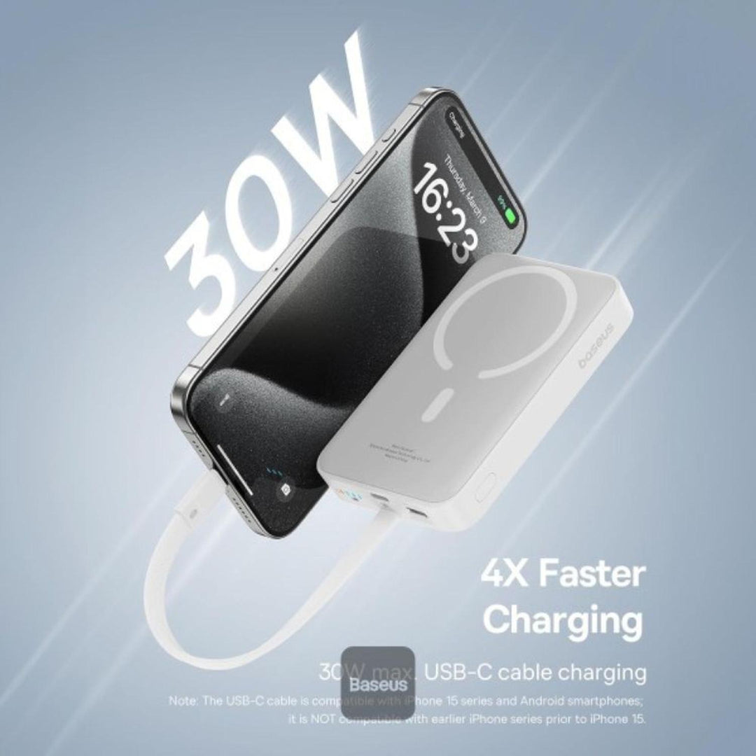 Mini PowerBank inalámbrico magnético Baseus, 10000 mAh, 30W Carga rápida, con cable tipo C