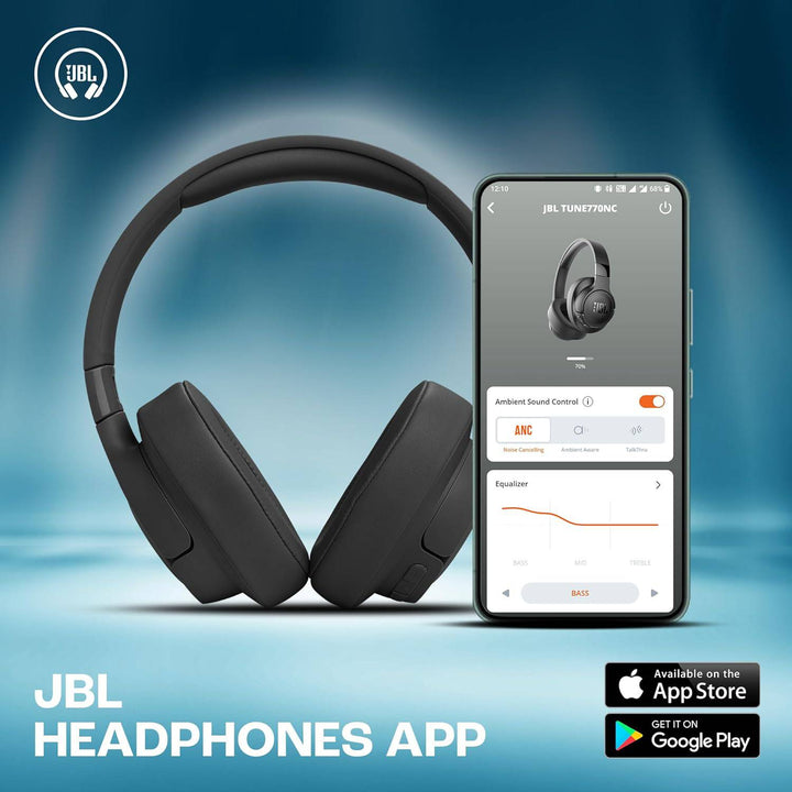 JBL Auriculares Tune 770NC, Auriculares Circumaurales Inalámbricos con Cancelación de Ruido Adaptativa, Bluetooth y 70 horas de batería - Achorao