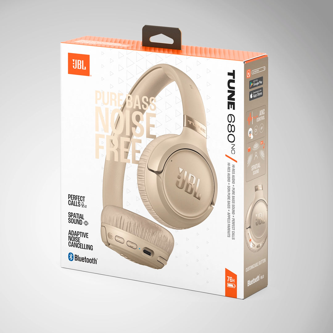 Audífonos inalámbricos JBL Tune 680NC beige con cancelación de ruido adaptativa
