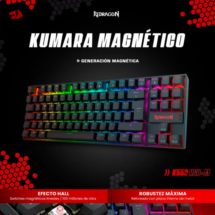 Teclado mecánico gamer Redragon Kumara K552HE Cableado Español Black - Magnetic Switch