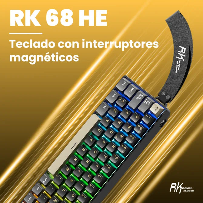 Teclado mecánico gamer Royal Kludge RK68 HE Cableado Español PHANTOM - MINT MAGNETIC SWITCH