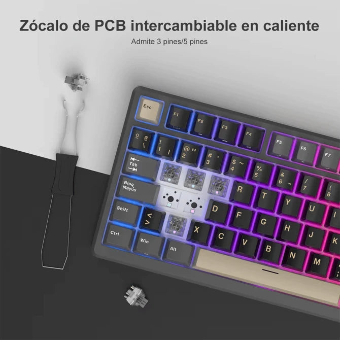 Teclado mecánico gamer Royal Kludge RK M75 inalámbrico con switches creamy PHANTOM y diseño compacto en color negro