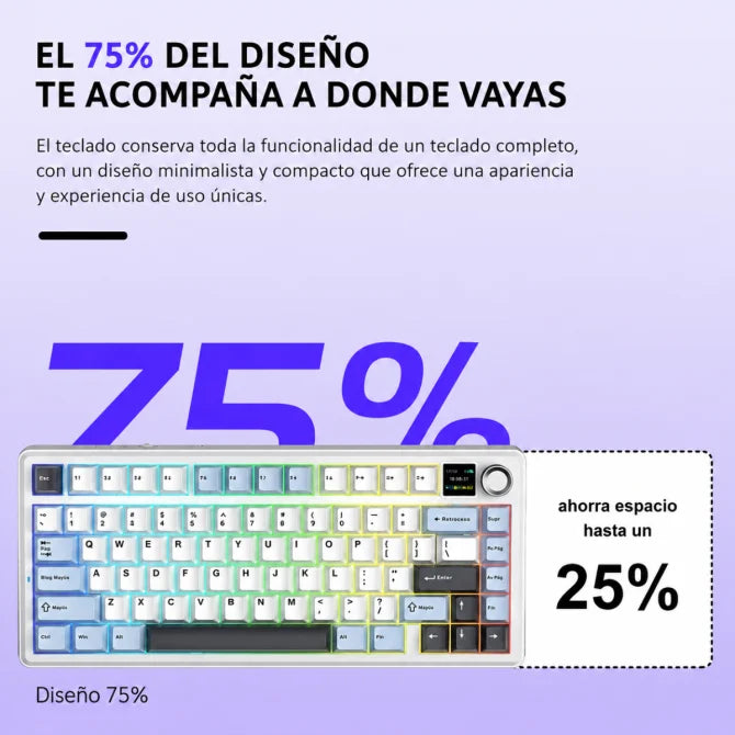 Teclado mecánico gamer Aula F75MAX Inalámbrico Español, Reaper Switch