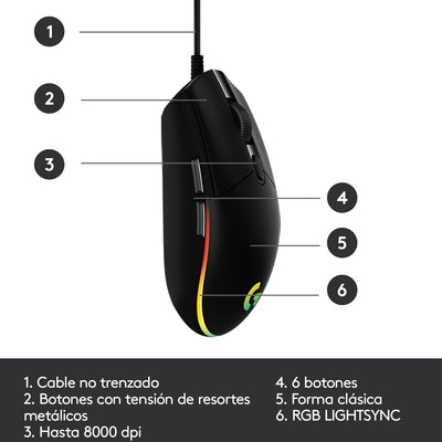 Mouse Gamer Logitech G203 RGB Lightsync 6 botones - Achorao