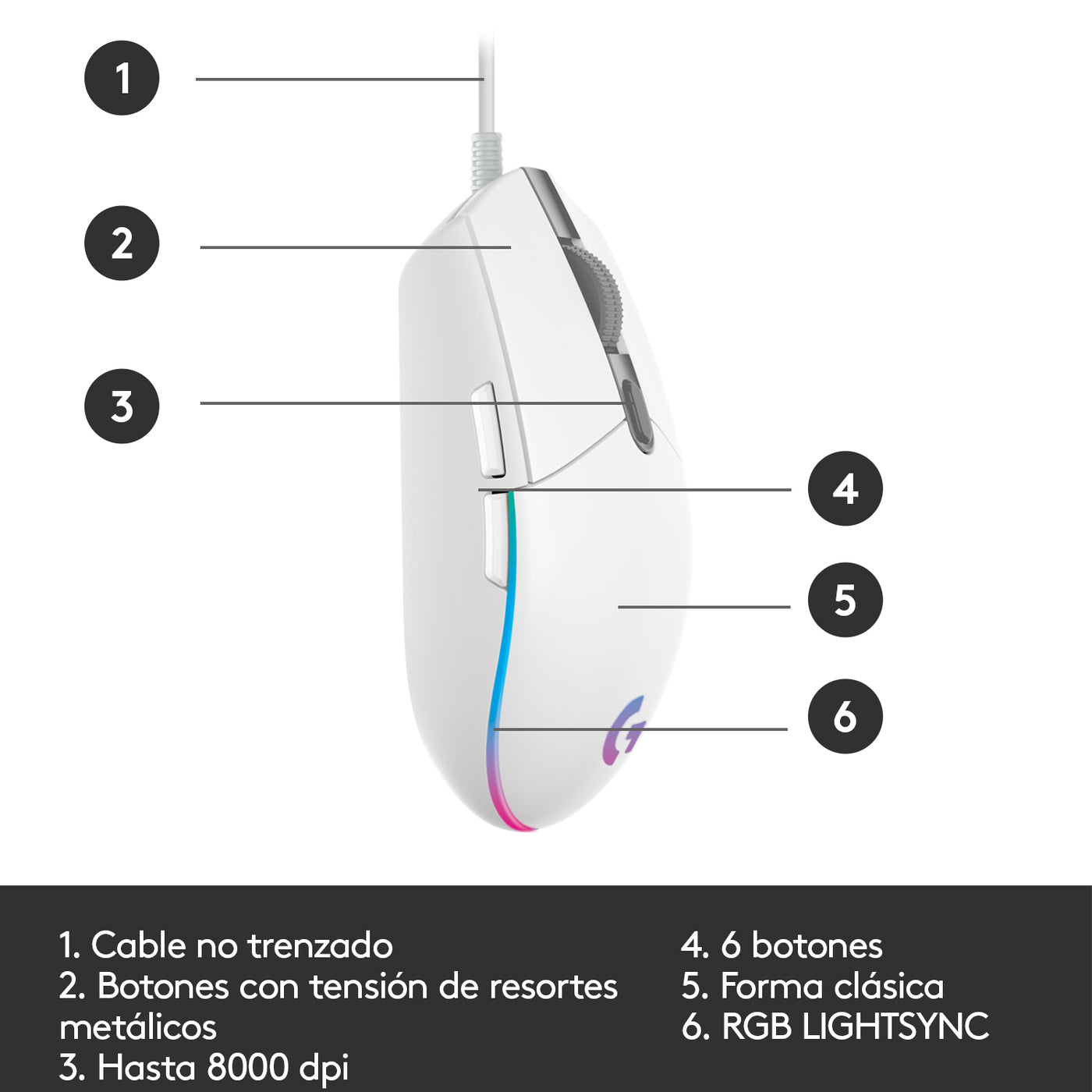 Mouse Gamer Logitech G203 RGB Lightsync 6 botones - Achorao
