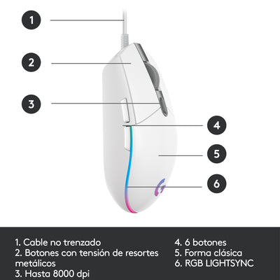 Mouse Gamer Logitech G203 RGB Lightsync 6 botones - Achorao